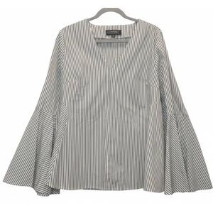 Lord and Taylor womens large bellsleeve shirt white and gray stripe blouse